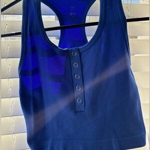 Blue Sleeveless Ribbed Top